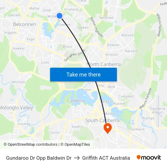 Gundaroo Dr Opp Baldwin Dr to Griffith ACT Australia map