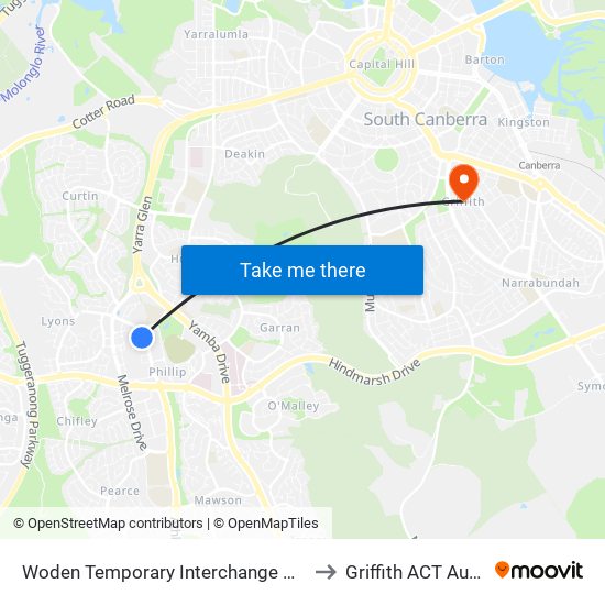 Woden Temporary Interchange Plt 4 Arrive to Griffith ACT Australia map