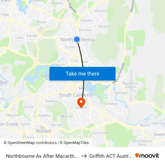 Northbourne Av After Macarthur Av to Griffith ACT Australia map