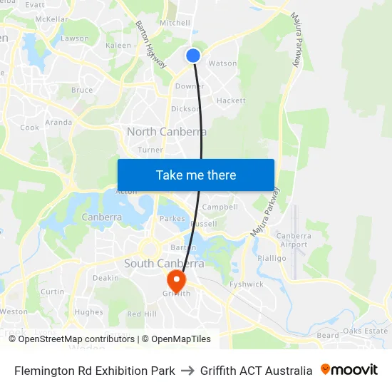 Flemington Rd Exhibition Park to Griffith ACT Australia map