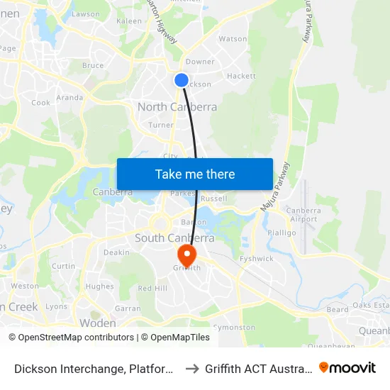 Dickson Interchange, Platform 2 to Griffith ACT Australia map
