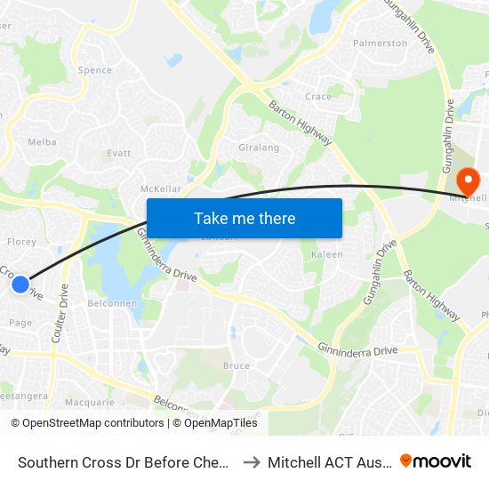 Southern Cross Dr Before Chewings St to Mitchell ACT Australia map