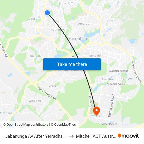 Jabanunga Av After Yerradhang St to Mitchell ACT Australia map