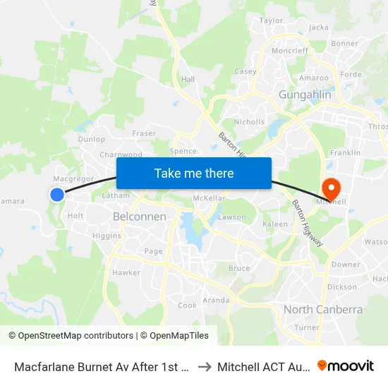 Macfarlane Burnet Av After 1st Eccles Cct to Mitchell ACT Australia map