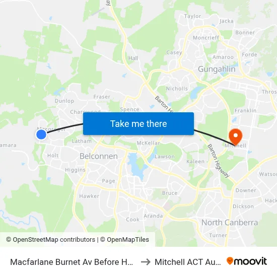 Macfarlane Burnet Av Before Hollows Cct to Mitchell ACT Australia map