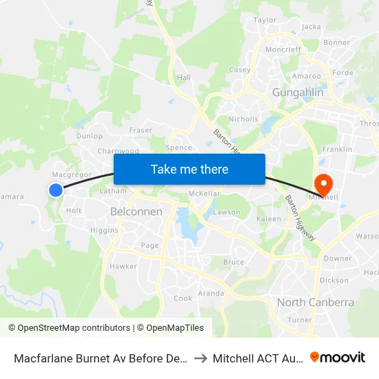 Macfarlane Burnet Av Before De Gruchy Pl to Mitchell ACT Australia map