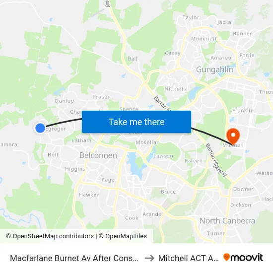 Macfarlane Burnet Av After Constance Stone St to Mitchell ACT Australia map