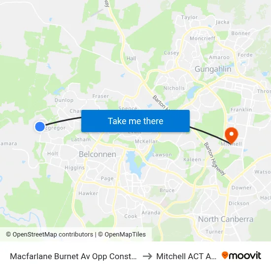 Macfarlane Burnet Av Opp Constance Stone St to Mitchell ACT Australia map