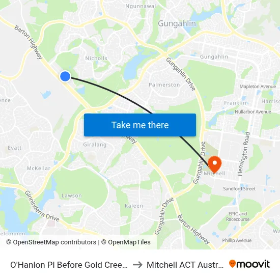 O'Hanlon Pl Before Gold Creek Rd to Mitchell ACT Australia map