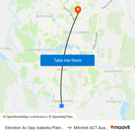 Ellerston Av Opp Isabella Plains Shops to Mitchell ACT Australia map
