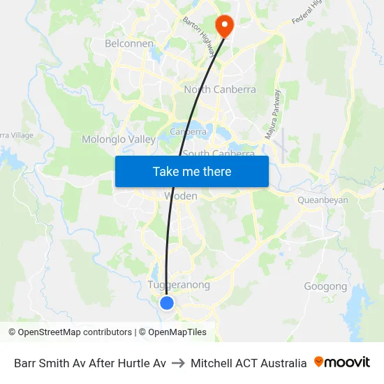 Barr Smith Av After Hurtle Av to Mitchell ACT Australia map
