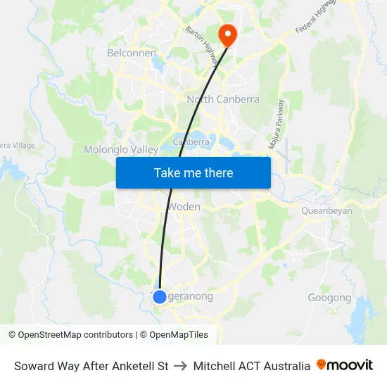 Soward Way After Anketell St to Mitchell ACT Australia map