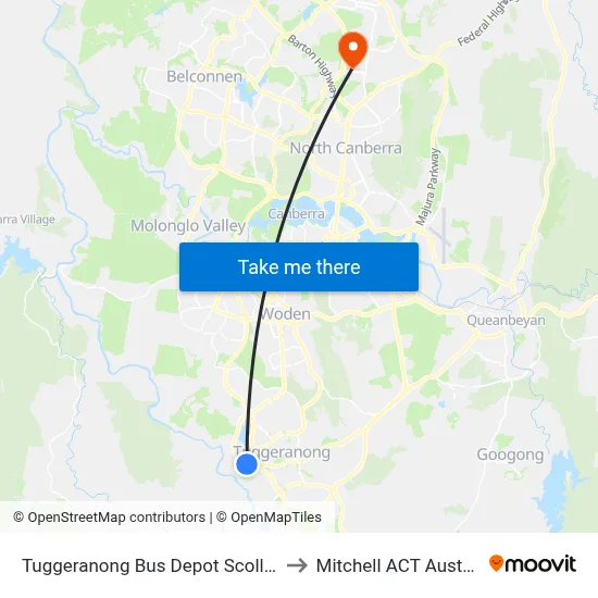 Tuggeranong Bus Depot Scollay St to Mitchell ACT Australia map