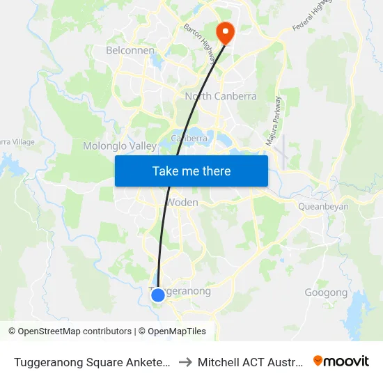 Tuggeranong Square Anketell St to Mitchell ACT Australia map