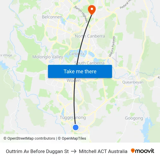 Outtrim Av Before Duggan St to Mitchell ACT Australia map
