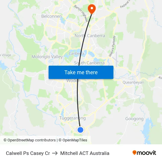 Calwell Ps Casey Cr to Mitchell ACT Australia map