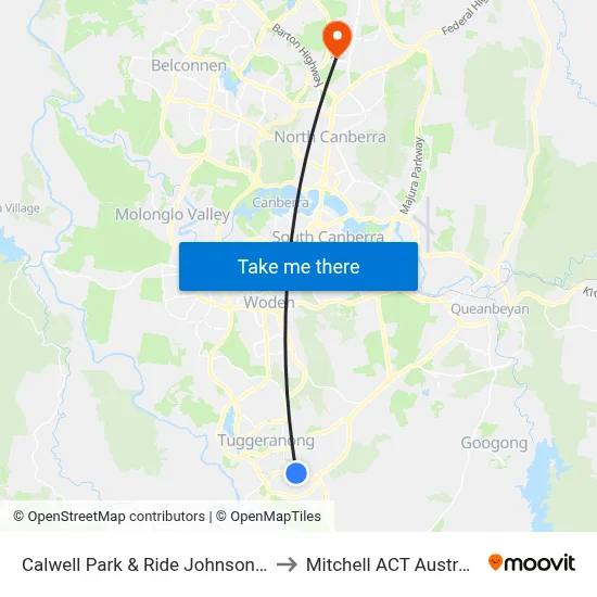 Calwell Park & Ride Johnson Dr to Mitchell ACT Australia map