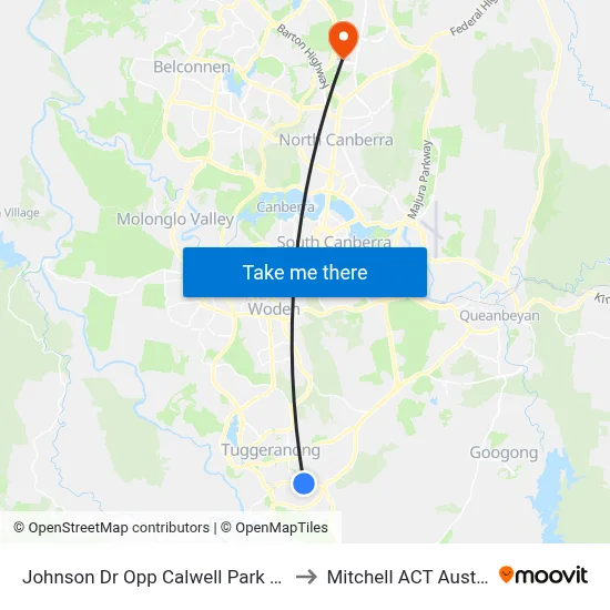 Johnson Dr Opp Calwell Park & Ride to Mitchell ACT Australia map