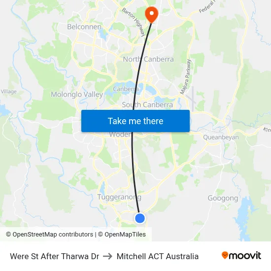 Were St After Tharwa Dr to Mitchell ACT Australia map