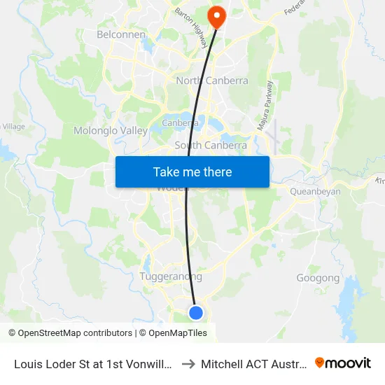 Louis Loder St at 1st Vonwiller Cr to Mitchell ACT Australia map