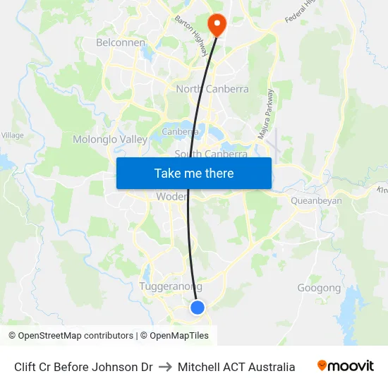 Clift Cr Before Johnson Dr to Mitchell ACT Australia map