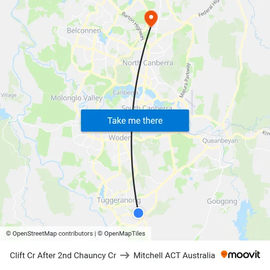 Clift Cr After 2nd Chauncy Cr to Mitchell ACT Australia map