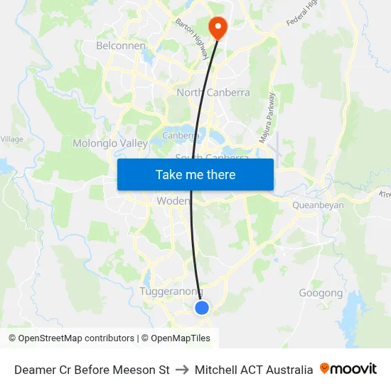 Deamer Cr Before Meeson St to Mitchell ACT Australia map