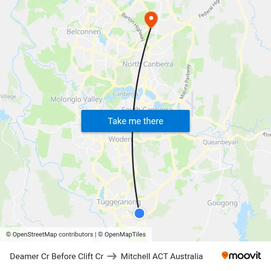 Deamer Cr Before Clift Cr to Mitchell ACT Australia map