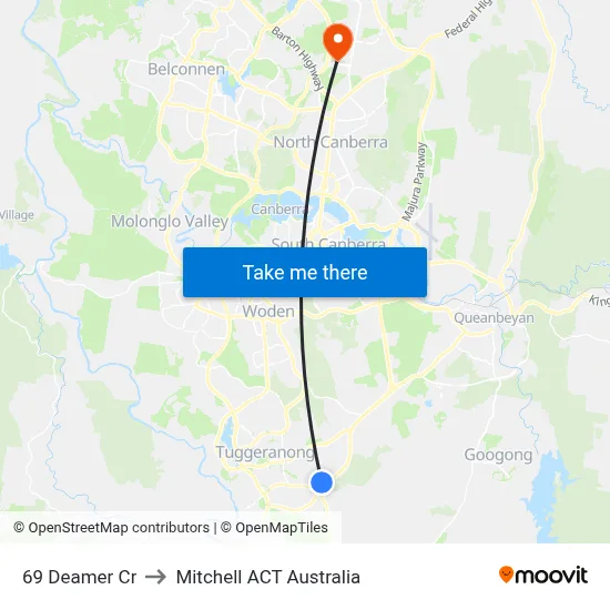 69 Deamer Cr to Mitchell ACT Australia map