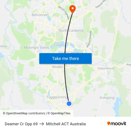 Deamer Cr Opp 69 to Mitchell ACT Australia map