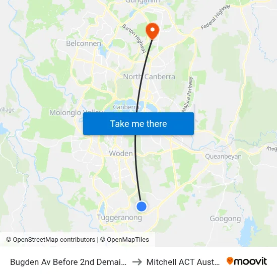 Bugden Av Before 2nd Demaine Cr to Mitchell ACT Australia map