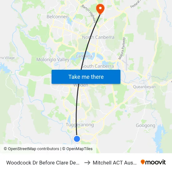 Woodcock Dr Before Clare Dennis Av to Mitchell ACT Australia map