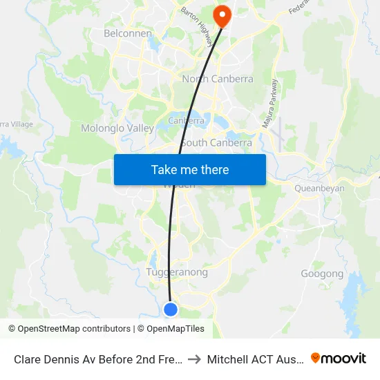 Clare Dennis Av Before 2nd Fred Ln Cr to Mitchell ACT Australia map