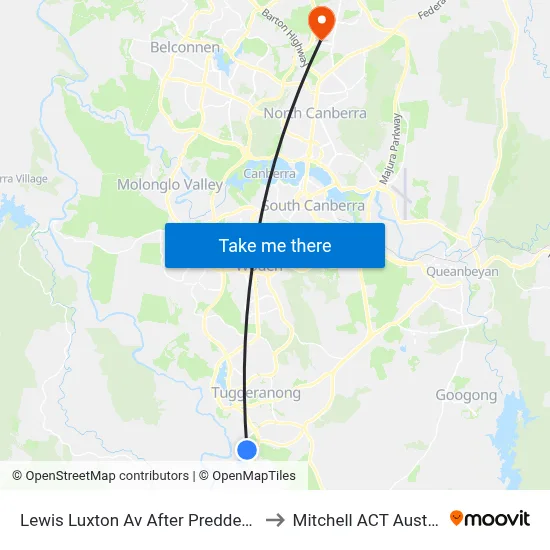 Lewis Luxton Av After Preddey Way to Mitchell ACT Australia map