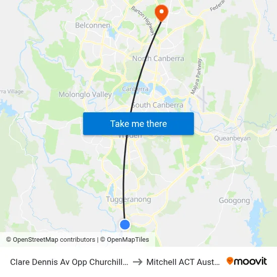 Clare Dennis Av Opp Churchill Way to Mitchell ACT Australia map