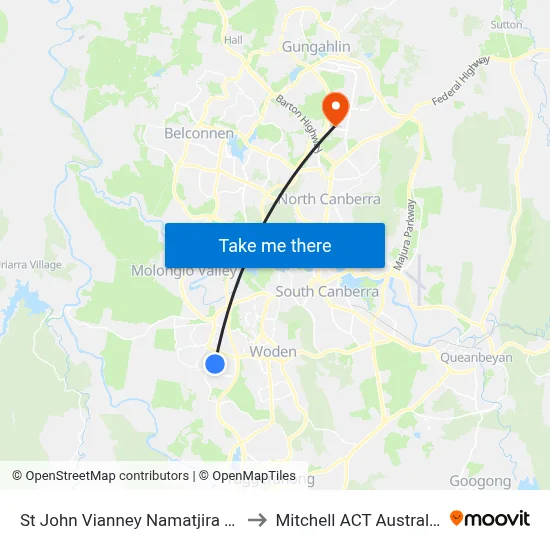 St John Vianney Namatjira Dr to Mitchell ACT Australia map