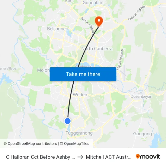 O'Halloran Cct Before Ashby Cct to Mitchell ACT Australia map
