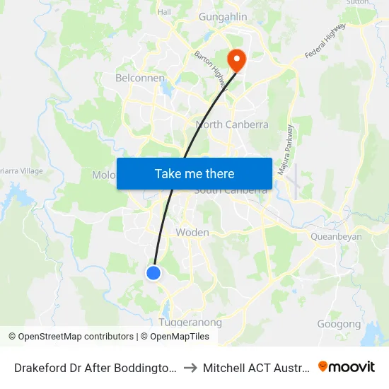 Drakeford Dr After Boddington Cr to Mitchell ACT Australia map