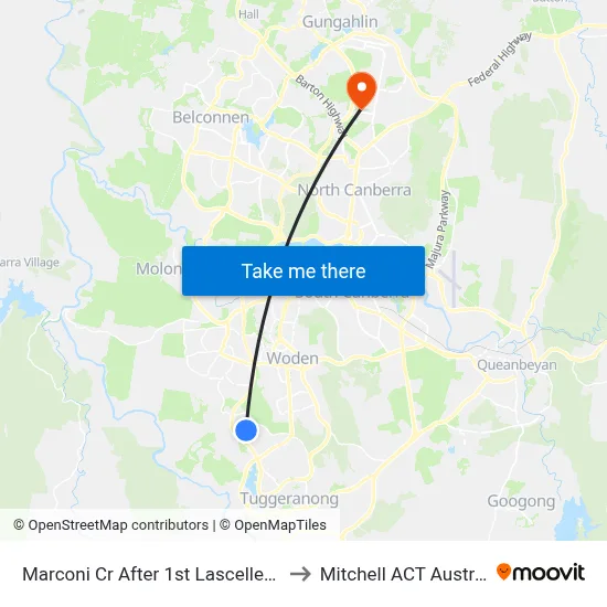 Marconi Cr After 1st Lascelles Cct to Mitchell ACT Australia map