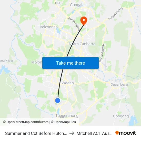 Summerland Cct Before Hutchison Cr to Mitchell ACT Australia map