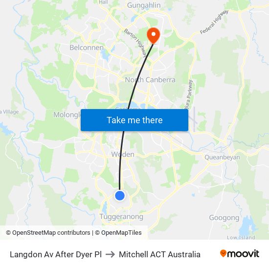 Langdon Av After Dyer Pl to Mitchell ACT Australia map
