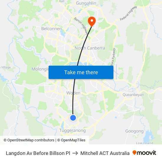 Langdon Av Before Billson Pl to Mitchell ACT Australia map
