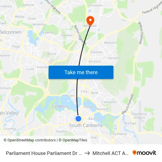 Parliament House Parliament Dr Southbound to Mitchell ACT Australia map