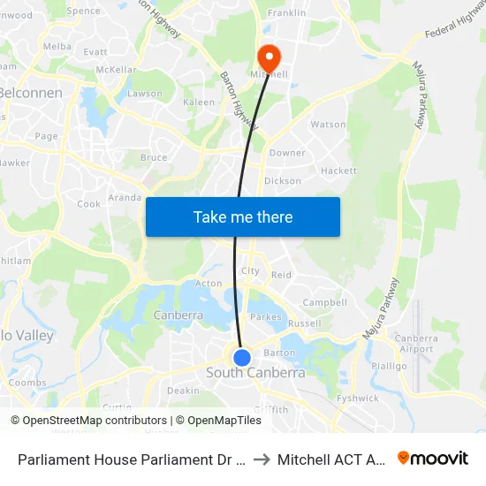 Parliament House Parliament Dr Northbound to Mitchell ACT Australia map