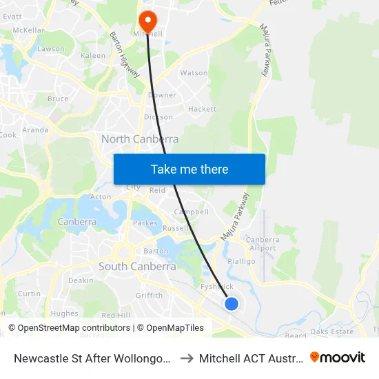 Newcastle St After Wollongong St to Mitchell ACT Australia map