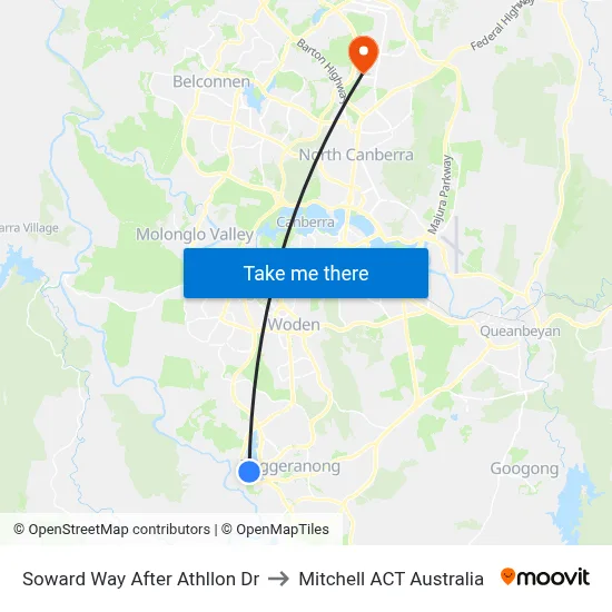 Soward Way After Athllon Dr to Mitchell ACT Australia map