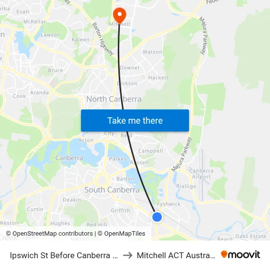 Ipswich St Before Canberra Av to Mitchell ACT Australia map