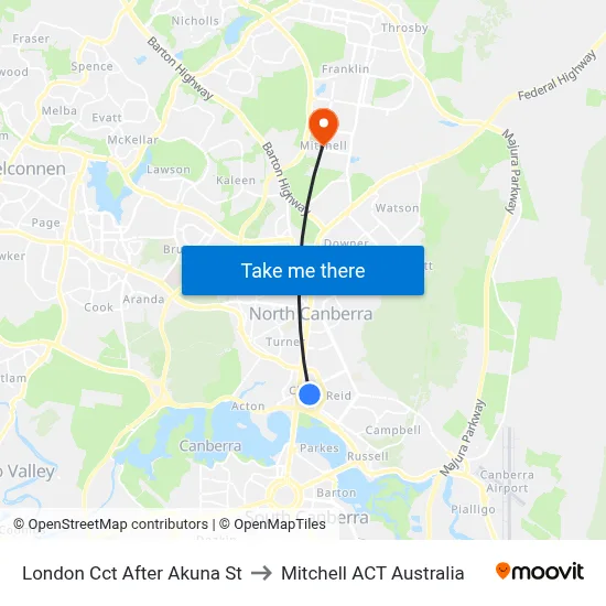 London Cct After Akuna St to Mitchell ACT Australia map
