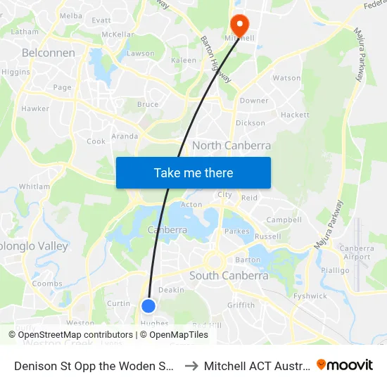 Denison St Opp the Woden School to Mitchell ACT Australia map