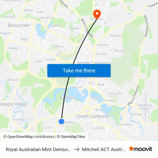 Royal Australian Mint Denison St to Mitchell ACT Australia map